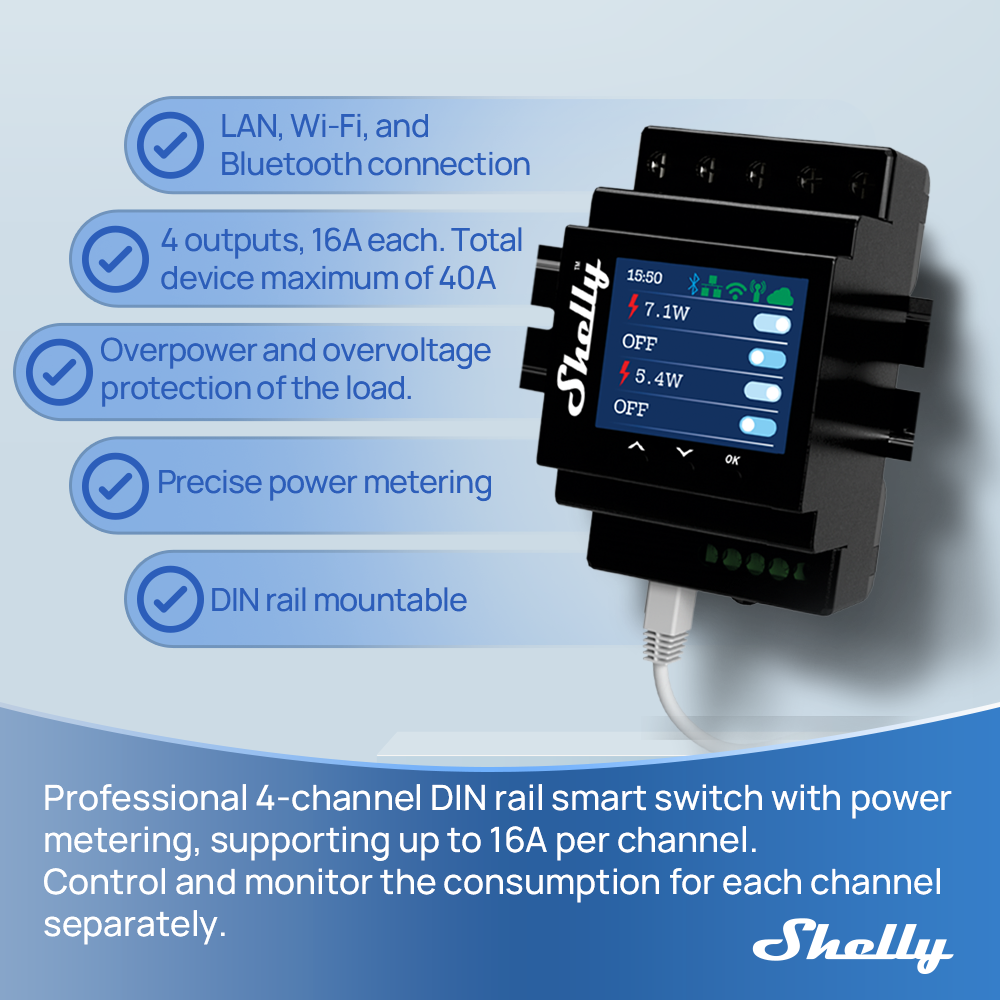 Shelly Pro 4PM Four Channels R - Home Automation Technology recension och pris